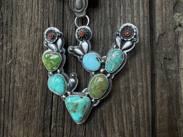 Native American Handmade Turquoise Cactus Sterling Silver Pendant
