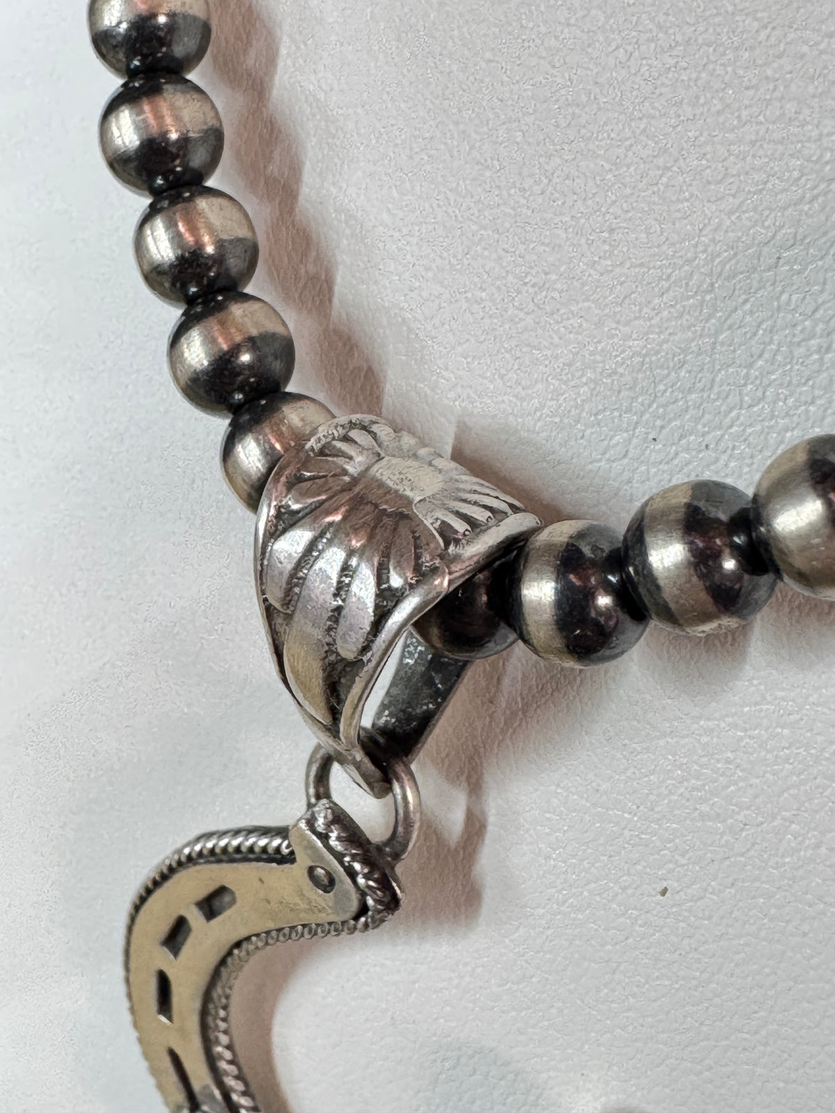 Native American Handmade Sterling Silver Horseshoe Pendant with Stone