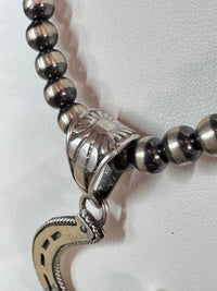 Native American Handmade Sterling Silver Horseshoe Pendant with Stone