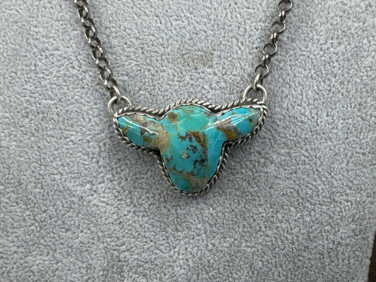 Handmade Turquoise Cow Head Sterling Silver Necklace