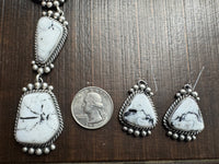Native American White Buffalo Sterling Silver Lariat Necklace with Earrings