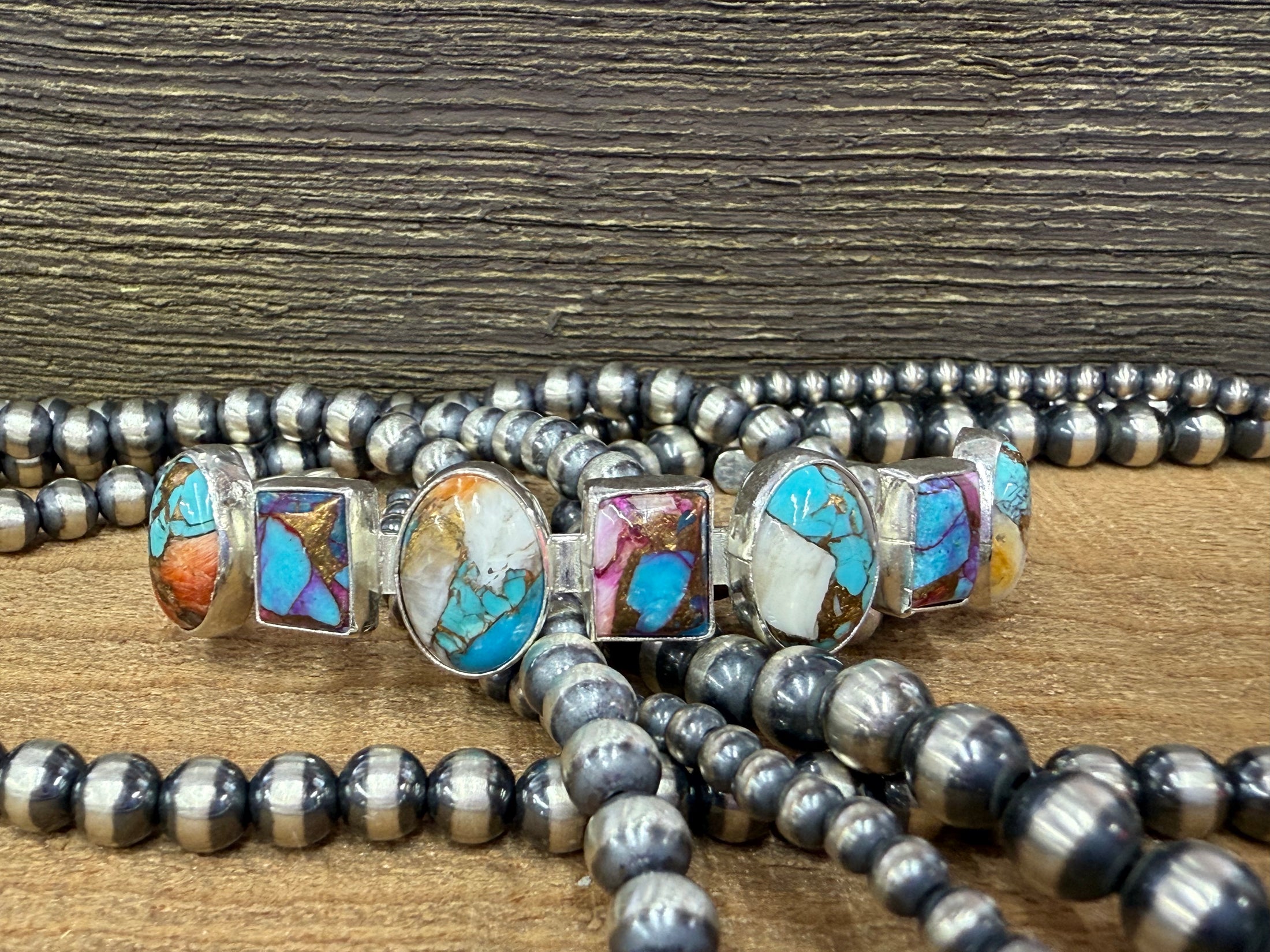 Navajo Multi Stone & Sterling Silver Cuff Bracelet