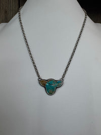 Handmade Turquoise Cow Head Sterling Silver Necklace