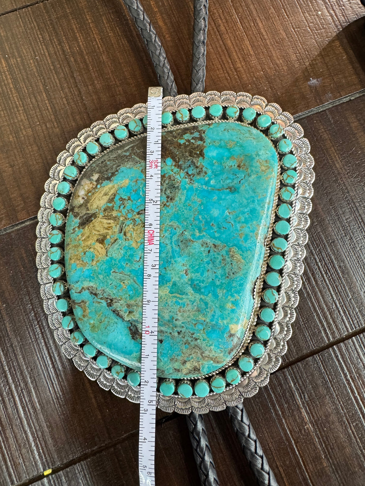Artist Stamped Sterling Silver Turquoise Statement Bolo Tie