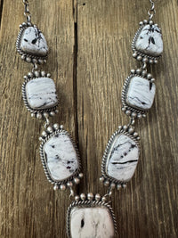 Native American White Buffalo Sterling Silver Lariat Necklace with Earrings
