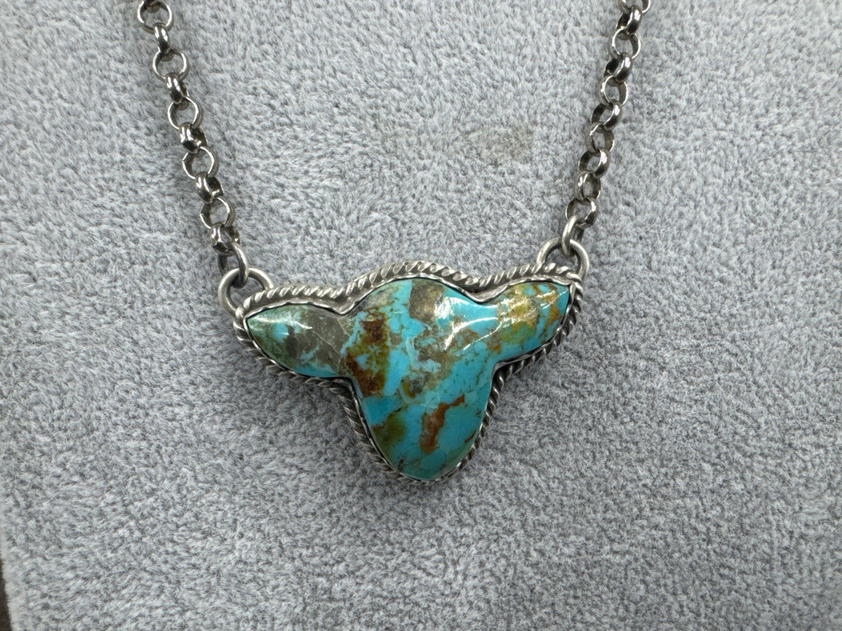Handmade Turquoise Cow Head Sterling Silver Necklace