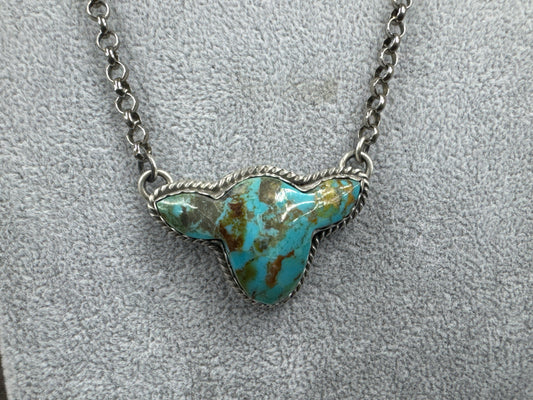 Handmade Turquoise Cow Head Sterling Silver Necklace