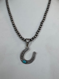 Native American Handmade Sterling Silver Horseshoe Pendant with Stone