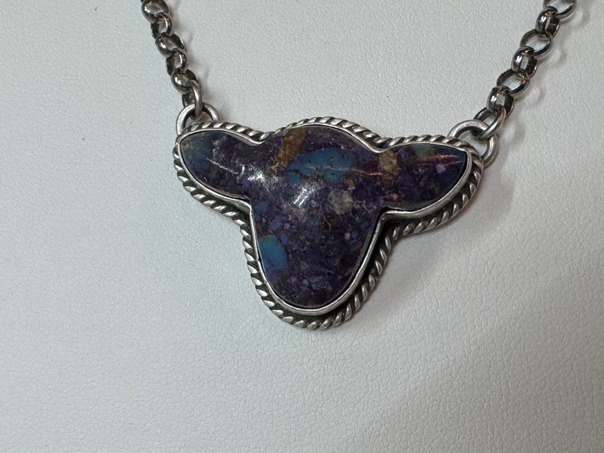 Handmade Turquoise Cow Head Sterling Silver Necklace