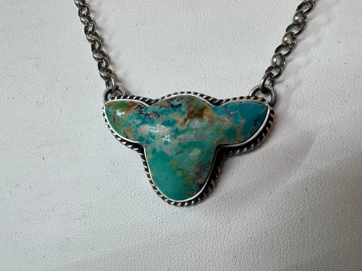 Handmade Turquoise Cow Head Sterling Silver Necklace
