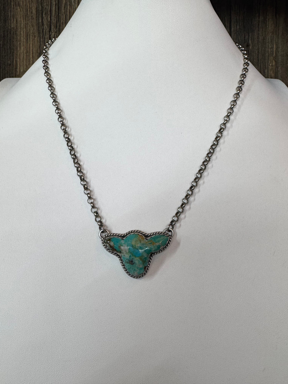 Handmade Turquoise Cow Head Sterling Silver Necklace