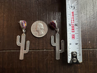 Native American Handmade Sterling Silver Cactus Earrings with Purple and Orange Spiny Oyster