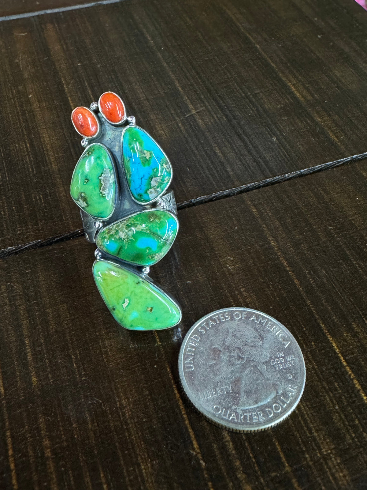 Beautiful Handmade Sonoran Mountain Turquoise And Sterling Silver Adjustable Ring