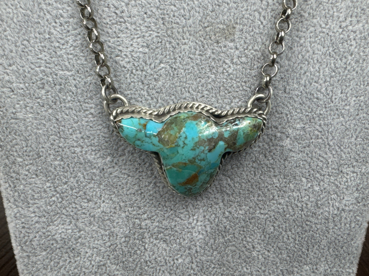Handmade Turquoise Cow Head Sterling Silver Necklace
