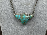 Handmade Turquoise Cow Head Sterling Silver Necklace