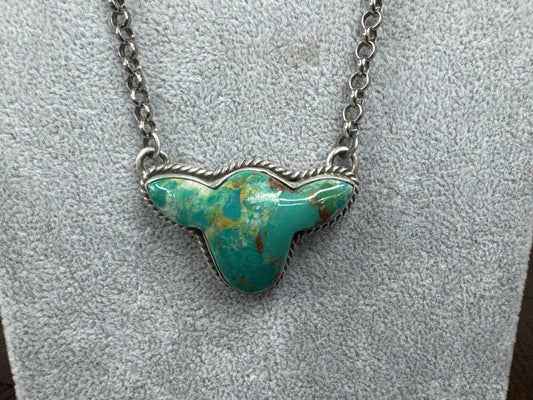 Handmade Turquoise Cow Head Sterling Silver Necklace