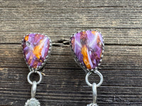 Native American Handmade Sterling Silver Cactus Earrings with Purple and Orange Spiny Oyster
