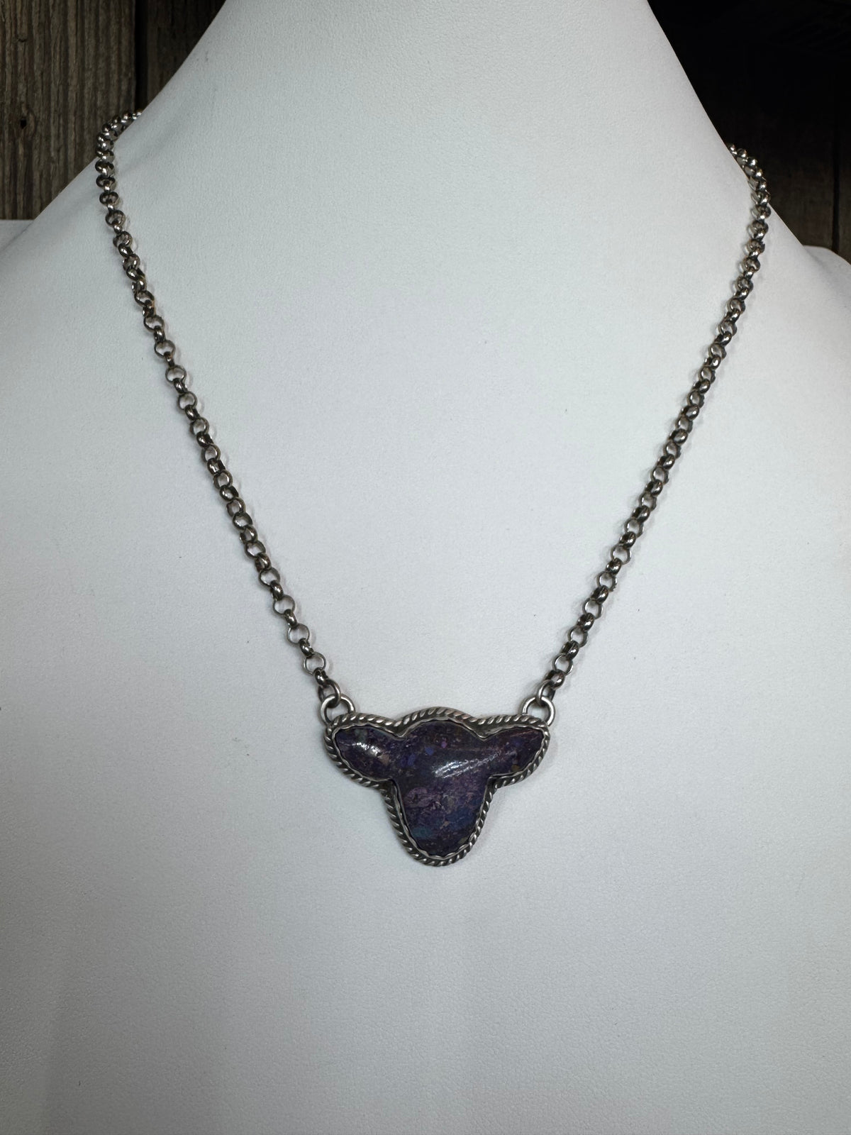 Handmade Turquoise Cow Head Sterling Silver Necklace