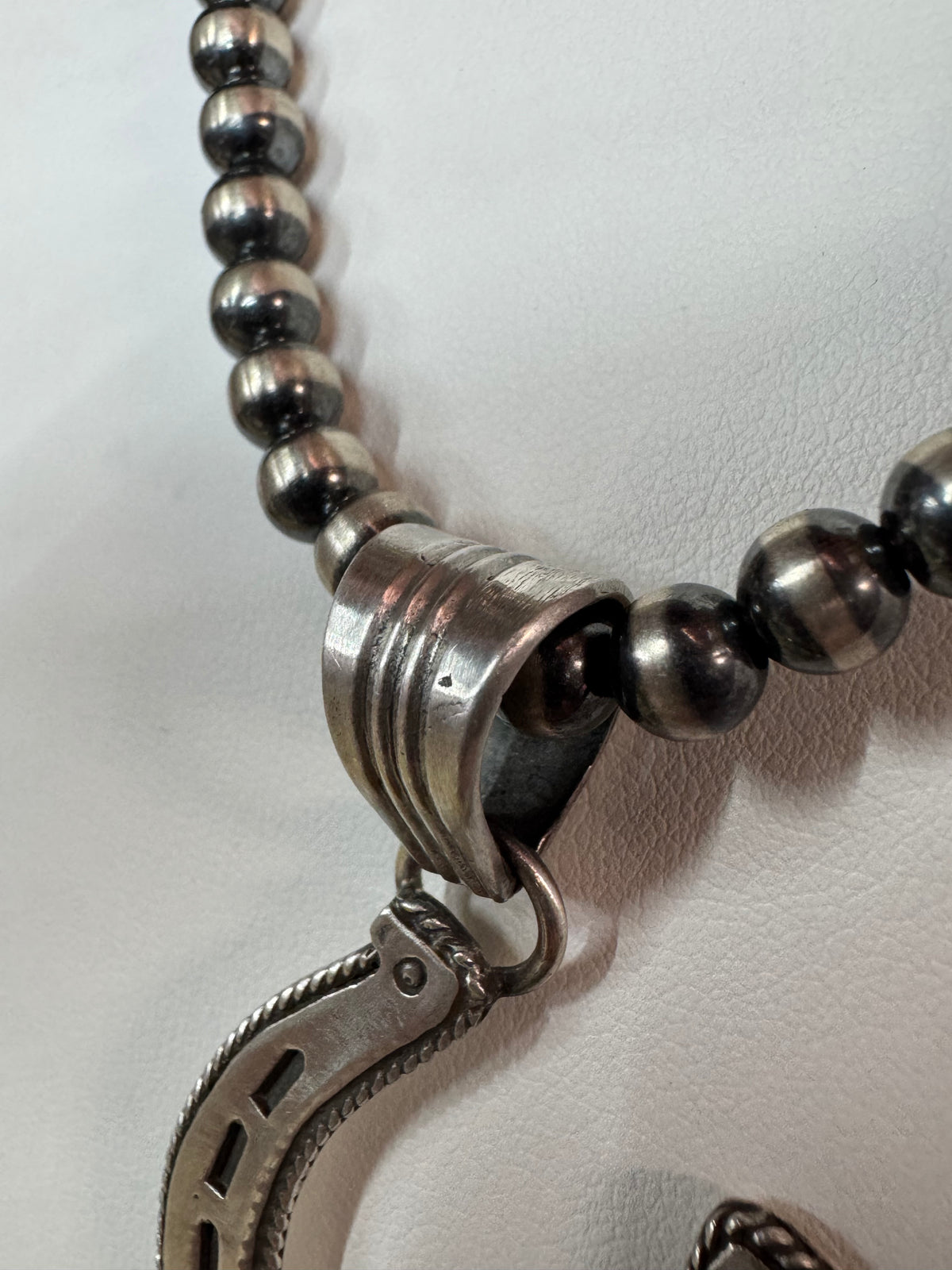 Native American Handmade Sterling Silver Horseshoe Pendant with Stone