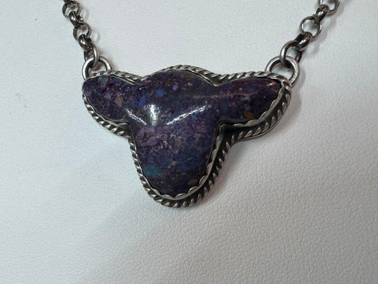 Handmade Turquoise Cow Head Sterling Silver Necklace