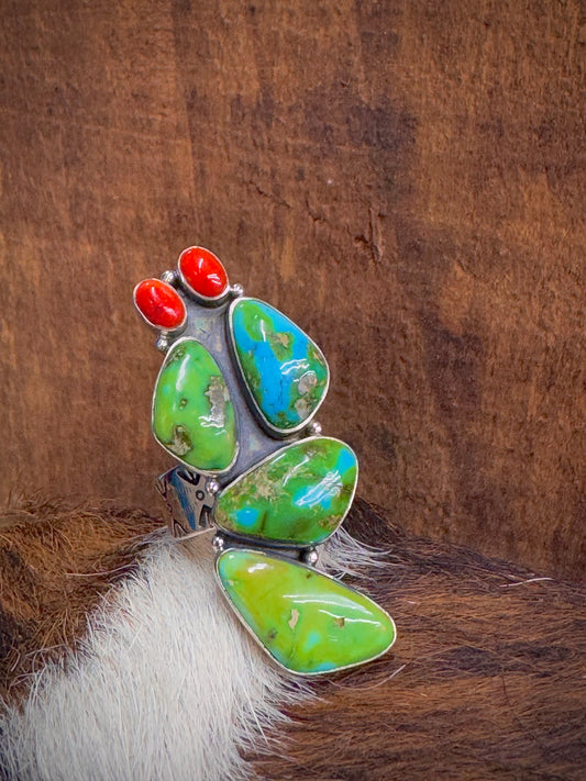 Beautiful Handmade Sonoran Mountain Turquoise And Sterling Silver Adjustable Ring