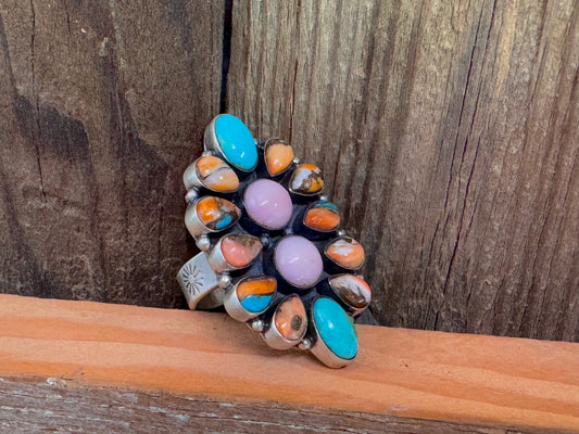 Beautiful Handmade Multi Stone And Sterling Silver Adjustable Ring