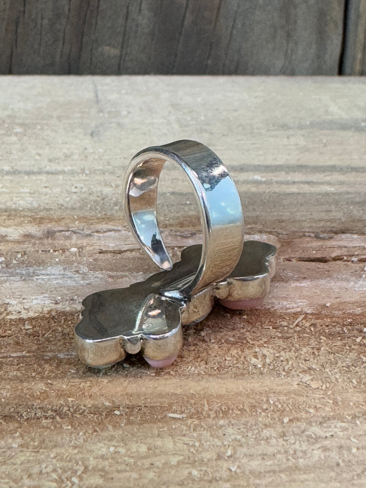 Beautiful Handmade Golden Hills Turquoise, Pink Conch And Sterling Silver Adjustable Ring