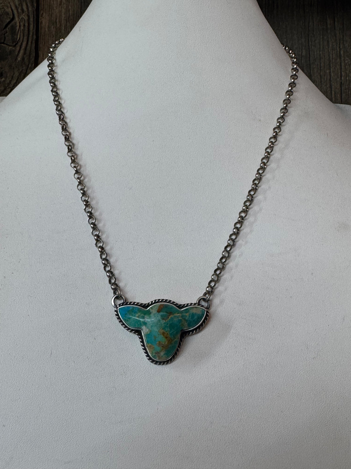 Handmade Turquoise Cow Head Sterling Silver Necklace