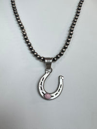 Native American Handmade Sterling Silver Horseshoe Pendant with Stone