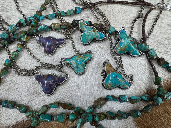 Handmade Turquoise Cow Head Sterling Silver Necklace