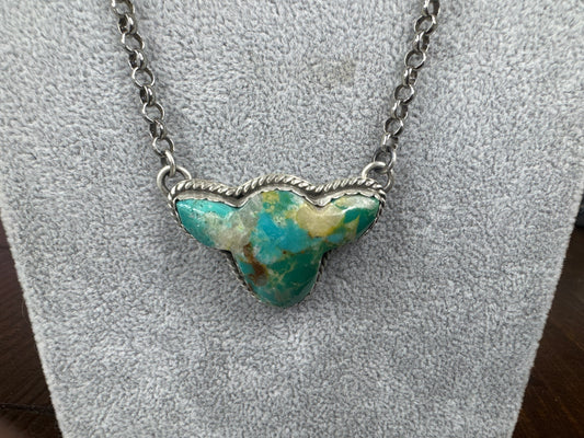 Handmade Turquoise Cow Head Sterling Silver Necklace