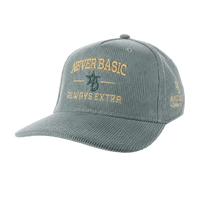Gray cap with gold text and logo on a white background