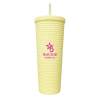 Yellow textured tumbler with a straw featuring the 'Bougie Cattle Co.' logo on a white background.