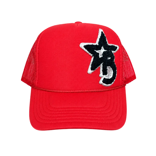 Red cap with a black star design on a transparent background