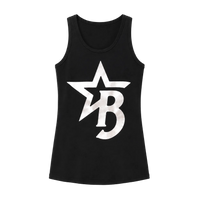 Black tank top with a white star and 'VB' logo on a transparent background