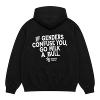 Black hoodie with white text on the back on a transparent background