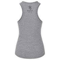 Gray tank top with branding on the back against a white background