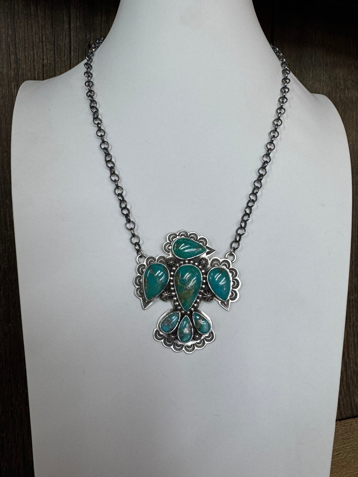 Native American Handmade Turquoise Sterling Silver Necklace