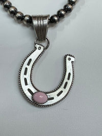 Native American Handmade Sterling Silver Horseshoe Pendant with Stone