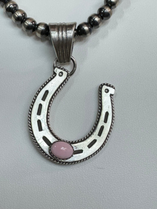 Native American Handmade Sterling Silver Horseshoe Pendant with Stone