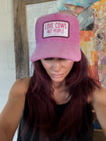 Load image into Gallery viewer, "Love cows, Not people" Pink Corduroy Patch Trucker Hat
