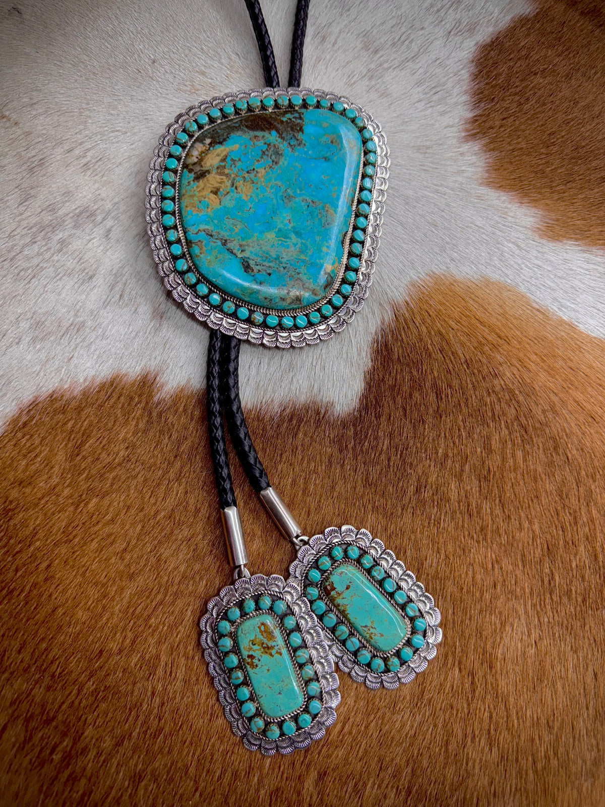 Artist Stamped Sterling Silver Turquoise Statement Bolo Tie
