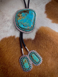 Artist Stamped Sterling Silver Turquoise Statement Bolo Tie