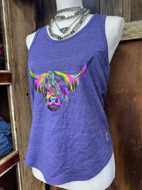 Purple Highland Cow Racerback Tank Top