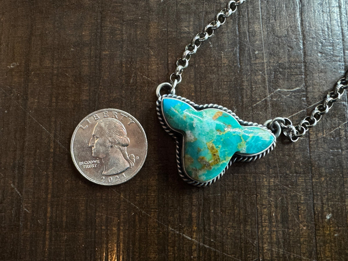 Handmade Turquoise Cow Head Sterling Silver Necklace
