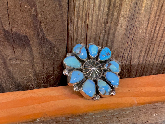 Beautiful Handmade Golden Hills Turquoise And Sterling Silver Adjustable Ring