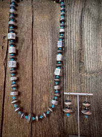 Handmade Native American Sterling Silver Necklace Earrings Set with Turquoise