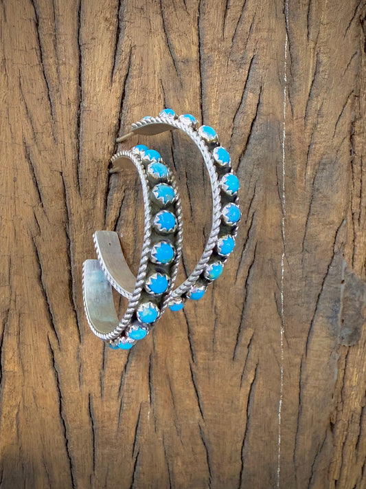 Native American Turquoise Sterling Silver Hoop Earrings