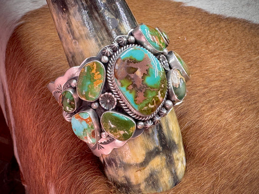 Native American Sterling Silver Turquoise Statement Cuff - Artist Signed