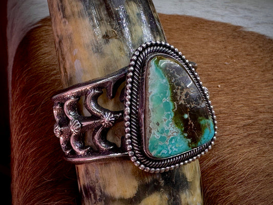 Native American Large Turquoise Sterling Silver Cuff - Artist Signed